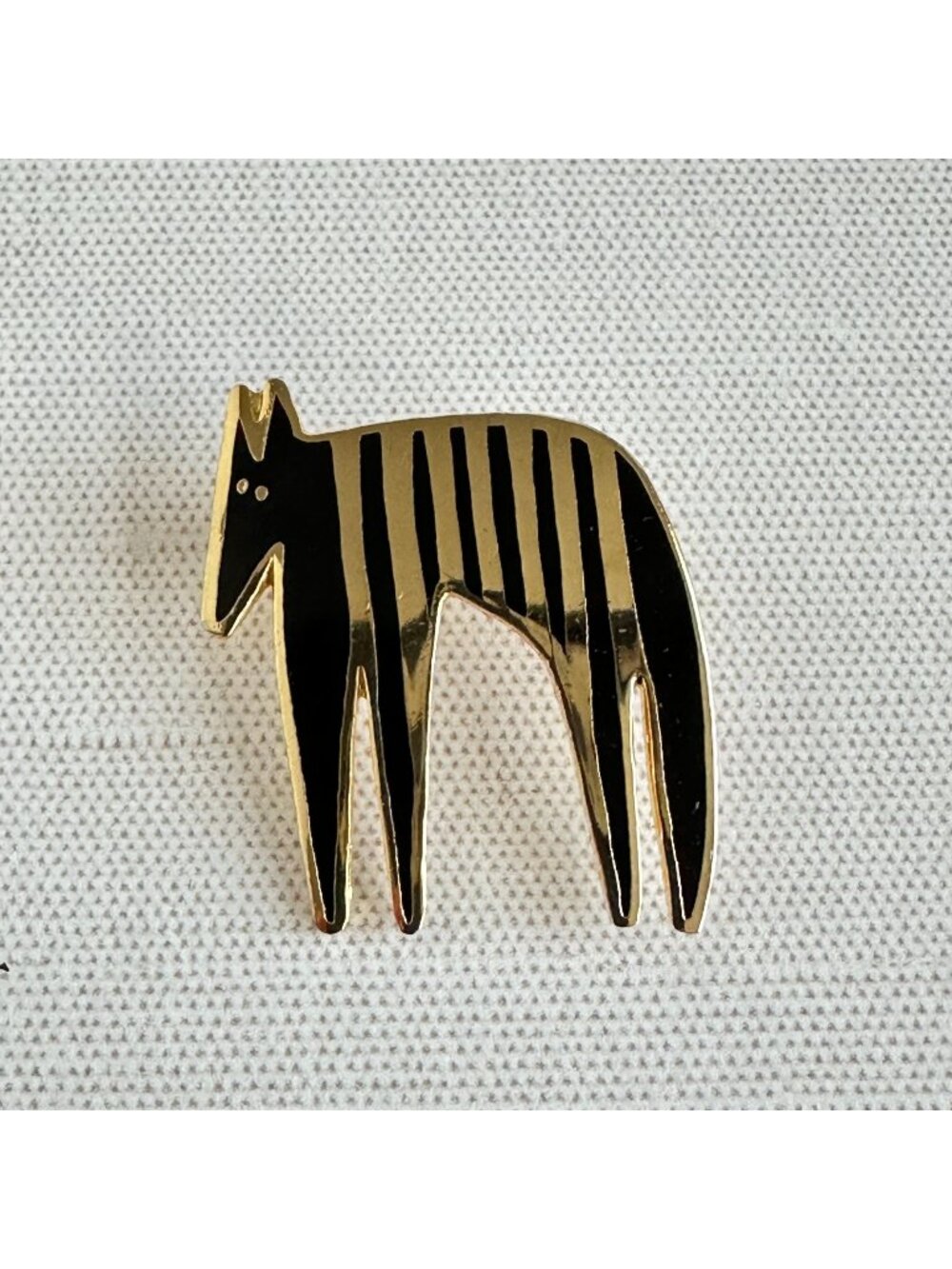 Laurel Burch Zebra Brooch Signed Vintage Gold Tone Black Enamel Zebra Pin